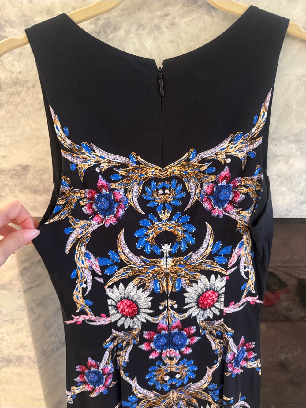 Roberto Cavalli Black Sheath Dress with Blue Pink and Gold Embroidery - Picture 5 of 8